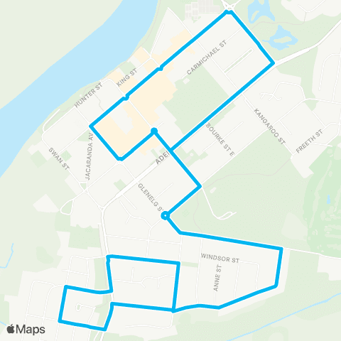 Hunter Buses Network Raymond Ter to Dawson Rd and Kent St (Loop Service) map