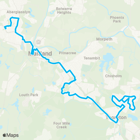 Hunter Buses Network Rutherford to Thornton via Maitland, Green Hills Shopping Ctr & Ashtonfield map
