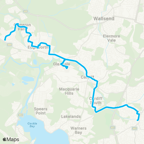 Hunter Buses Network Charlestown to Cameron Park map