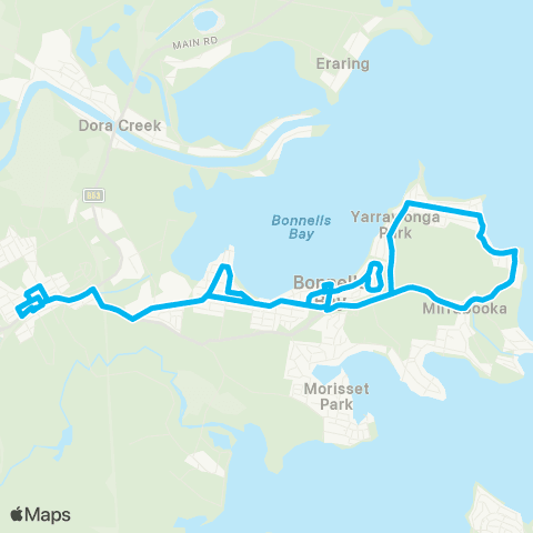 Hunter Buses Network Morisset to Silverwater (Loop Service) map