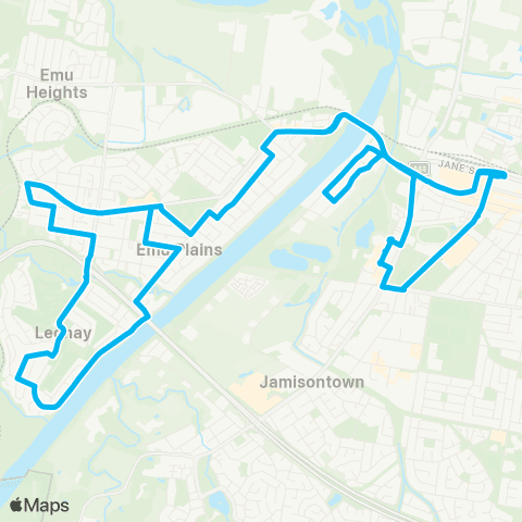 Blue Mountains Buses Network Penrith to Leonay (Loop Service) map