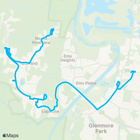 Blue Mountains Buses Network Mount Riverview to Penrith map