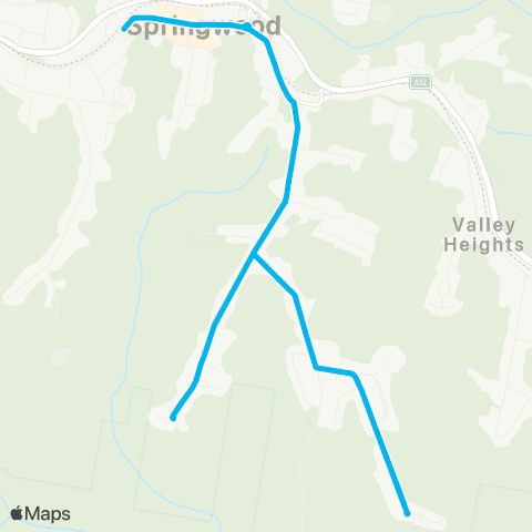 Blue Mountains Buses Network Springwood to Burns Rd via Lalor Rd (Loop Service) map
