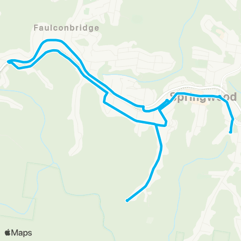 Blue Mountains Buses Network Springwood to Bee Farm Rd (Loop Service) map