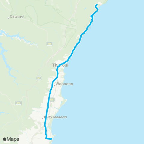 Illawarra Buses Network Stanwell Park to Wollongong via Thirroul map