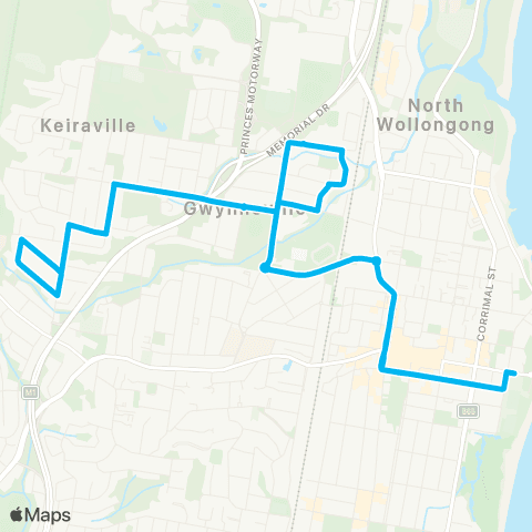Illawarra Buses Network Wollongong to W Wollongong (Loop Service) map