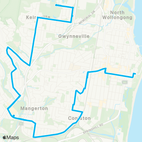 Illawarra Buses Network Wollongong to Wollongong Univ (Loop Service) map