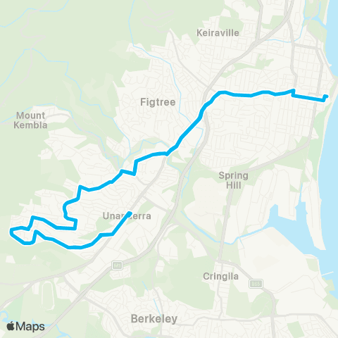 Illawarra Buses Network Unanderra to Wollongong via Farmborough Hts map