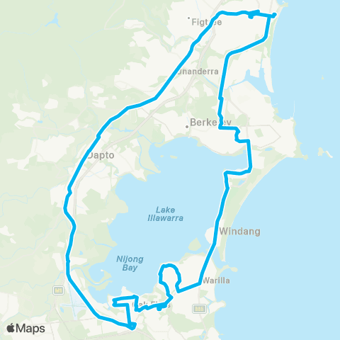 Illawarra Buses Network Wollongong to Shellharbour via Dapto (Loop Service) map
