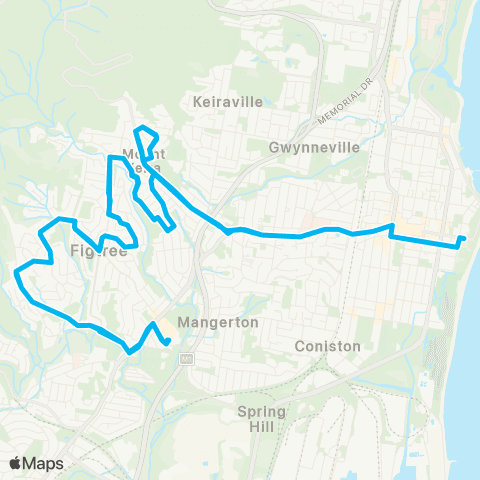 Illawarra Buses Network Wollongong to Figtree via Mt Keira (Loop Service) map
