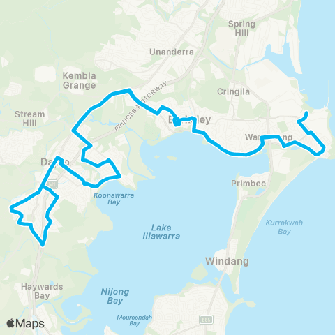 Illawarra Buses Network Port Kembla to Mt Brown (Loop Service) map