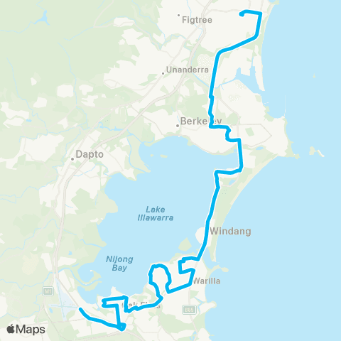 Illawarra Buses Network Oak Flats to Wollongong via Stockland Shellharbour map