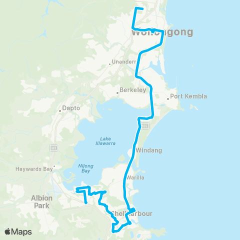 Illawarra Buses Network Shellharbour to Wollongong via Shell Cove & Warrawong map