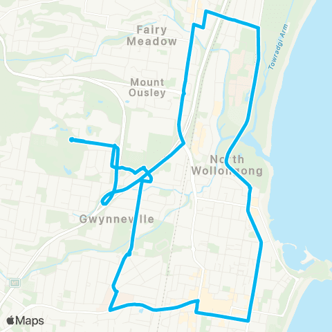 Illawarra Buses Network Univ of Wollongong to Wollongong via Gwynneville (Loop Service) map