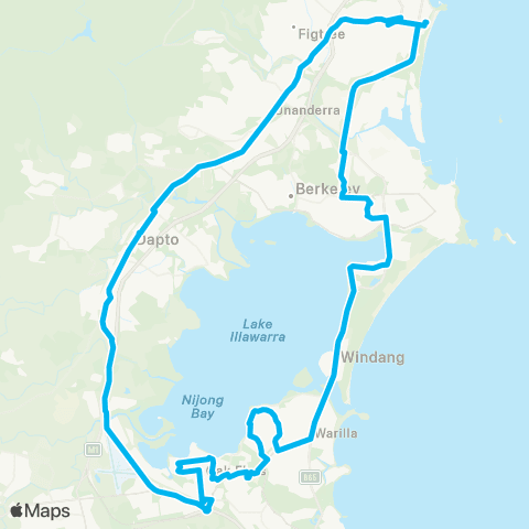 Illawarra Buses Network Wollongong to Shellharbour via Warrawong (Loop Service) map