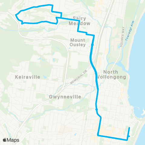 Illawarra Buses Network Wollongong to Mt Pleasant (Loop Service) map