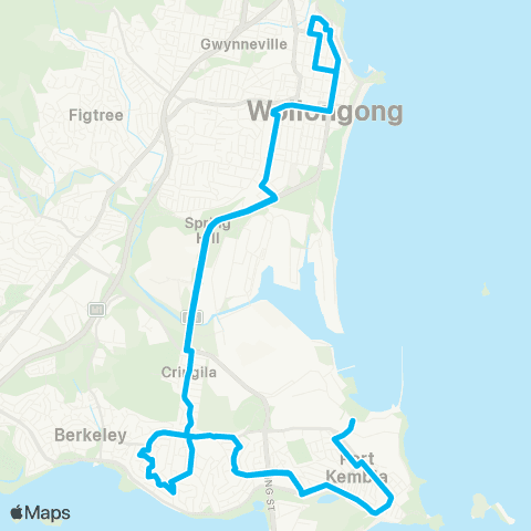 Illawarra Buses Network N Wollongong to Port Kembla (Loop Service) map