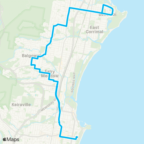 Illawarra Buses Network Wollongong to Bellambi (Loop Service) map