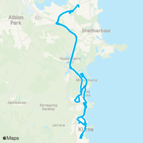 Illawarra Buses Network Shellharbour to Kiama (Loop Service) map