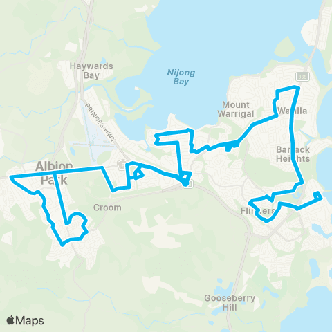 Illawarra Buses Network Shellharbour Village to Albion Pk (Loop Service) map