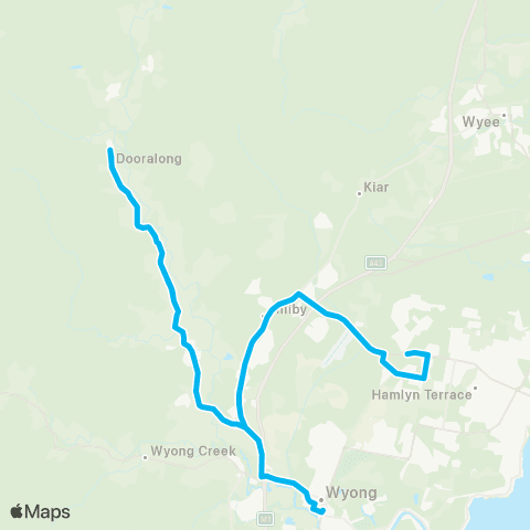Central Coast Buses Network Lemon Tree to Tuggerah via Warnervale map