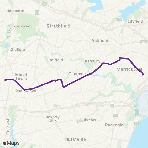 Sydney Buses Network Bankstown to Sydenham (Limited stops) map