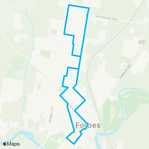 Central West and Orana Network Forbes Town Ctr to Forbes Alder St via Calarie Rd (Loop Service) map