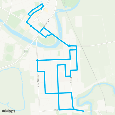 Central West and Orana Network Forbes Town Ctr to Riverside Tourist Pk via Forbes Hosp (Loop Service) map