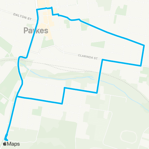 Central West and Orana Network Parkes Town Ctr to Parkes Hosp via E Parkes (Loop Service) map