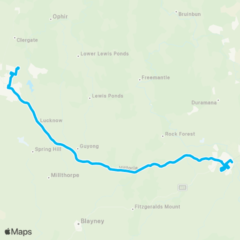 Other TfNSW routes Bathurst to Orange (Express Service) map