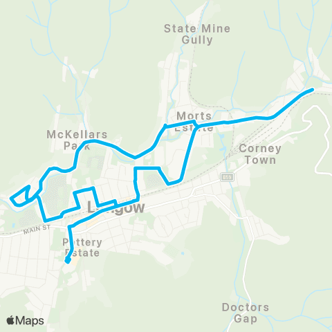 Central West and Orana Network Hermitage Flat to Lithgow via Morts Estate & Oakley Pk (Loop Service) map