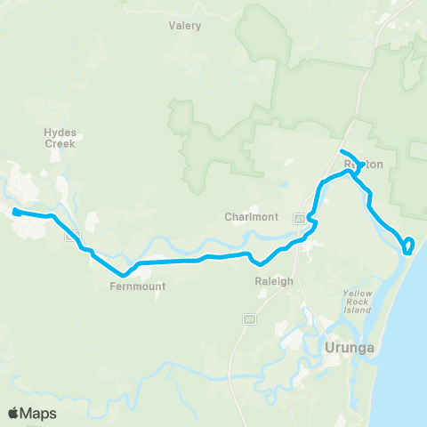 North Coast Network Repton to Bellingen via Mylestom map