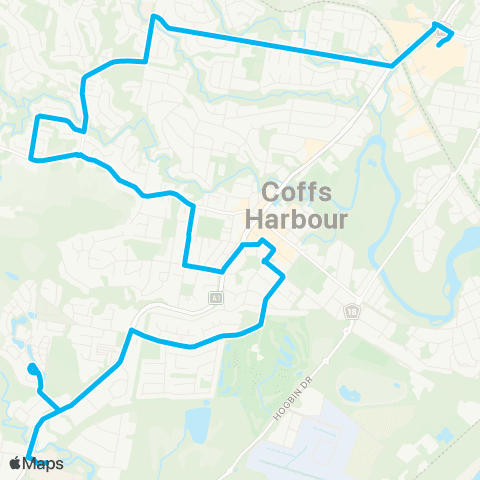 North Coast Network Pk Bch Plaza to Coffs Harbour Health Campus via Donn Patterson Dr map