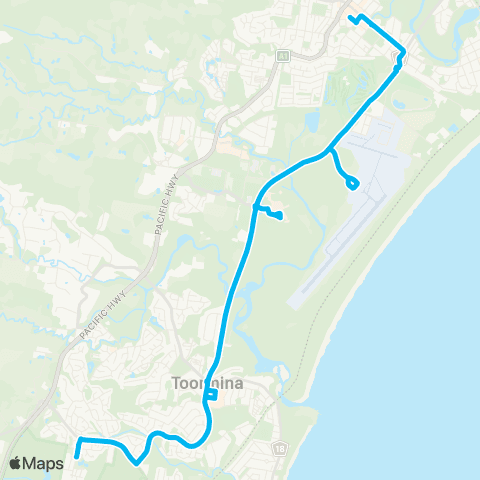 North Coast Network Bonville Bambara Dr to Coffs Harbour Pk Ave via Airport map