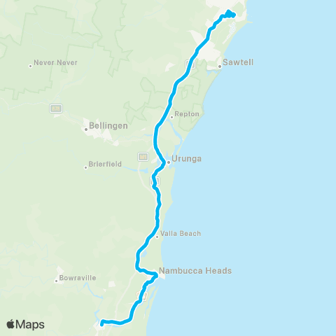 North Coast Network Macksville to Coffs Harbour Pk Ave via Nambucca Heads (Exp Service) map