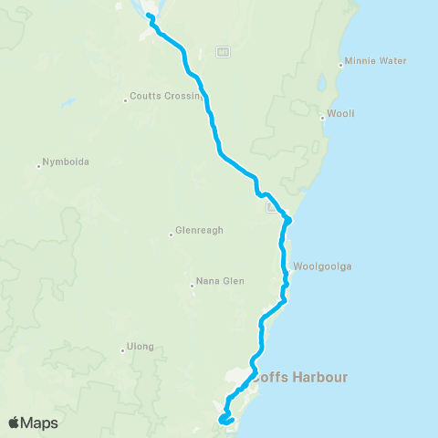 North Coast Network Grafton and Woolgoolga to Toormina Gardens via Coffs Harbour map