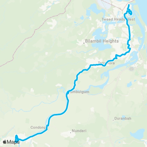 North Coast Network Murwillumbah to Tweed Mall via Tumbulgum & Lochlomond Dr map