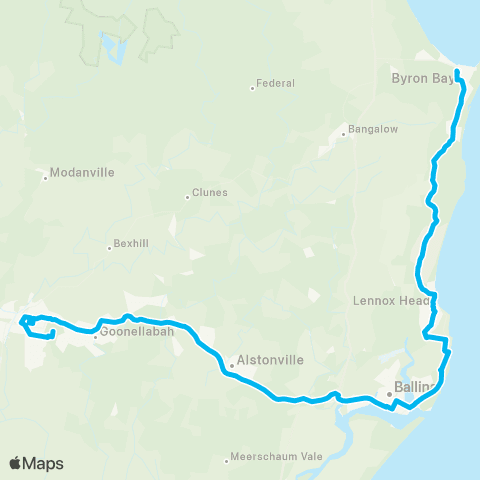 North Coast Network Lismore to Byron Bay via Alstonville, Ballina & Lennox Head map