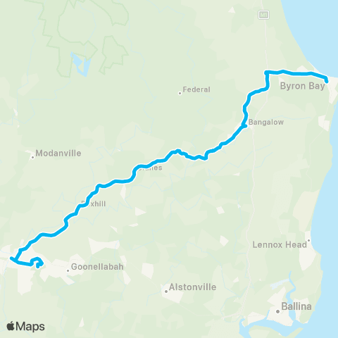 North Coast Network Lismore to Byron Bay via Bexhill, Clunes & Bangalow map