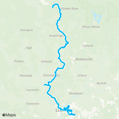North Coast Network Tuntable Creek to Lismore Schools via The Channon & Keerrong map