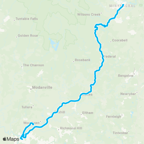 North Coast Network Mullumbimby to Lismore map