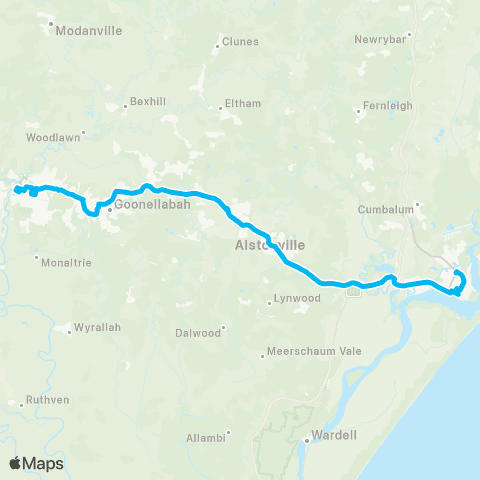 North Coast Network Lismore to Ballina via Alstonville & Wollongbar map