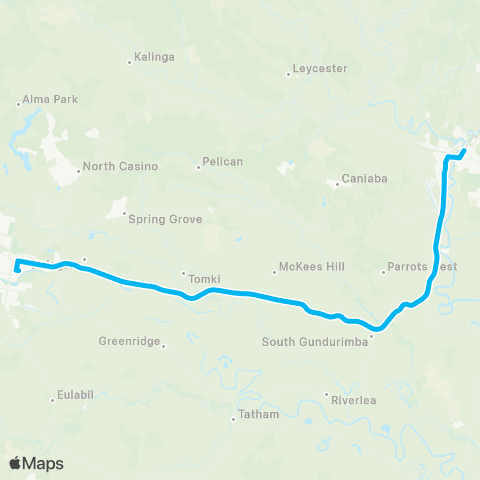 North Coast Network Casino to Lismore map