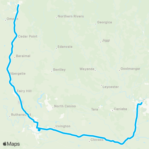 North Coast Network Kyogle to Lismore via Casino map