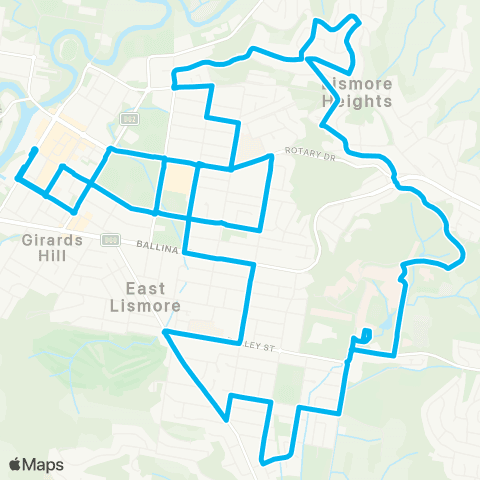 North Coast Network Lismore Hts to Lismore City Ctr via E Lismore (Loop Service) map