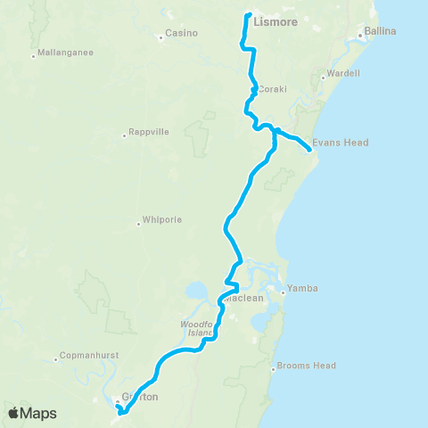 North Coast Network Grafton to Lismore via Evans Head map