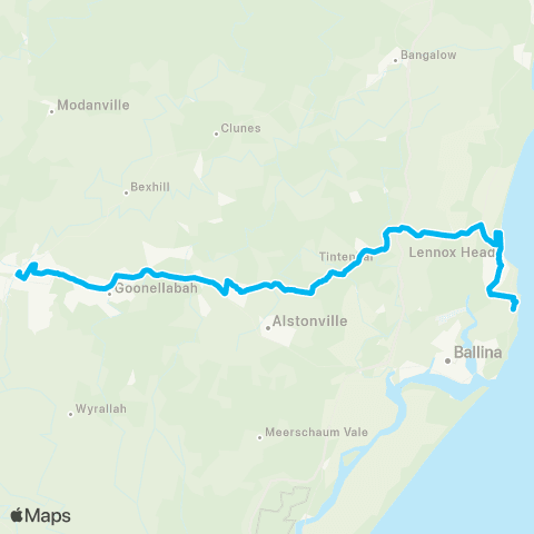 North Coast Network Lennox Head to Lismore via Wollongbar map