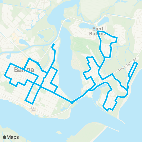North Coast Network Ballina to East Ballina (Loop Service) map