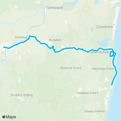 North Coast Network Murwillumbah to Bogangar via Mooball (Loop Service) map
