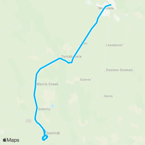 New England North West Network Quirindi to Tamworth map